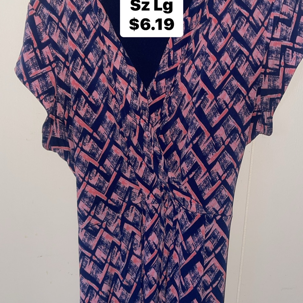 Liz Claiborne Asymmetrical Pink and Blue Ruched Dress